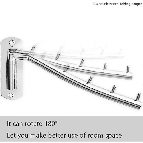 Perchero plegable de pared, perchas de acero inoxidable con brazo giratorio para dormitorio y baño. 2