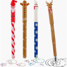 Radierbare Weihnachtsgelstifte, 4er-Pack, niedliche Stifte mit Weihnachtsmann, Schneemann, Lebkuchenmann und Rentier für Kinder und Erwachse