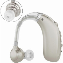 Draadloze oorhaak-hoorversterker, USB-oplaadbaar, achter-het-oor hoortoestel, hoog volume, zilver