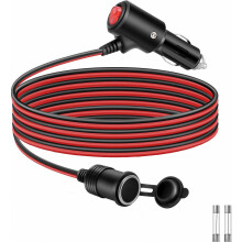 Verlengkabel sigarettenaansteker met stekker, auto-adapter, 16AWG, 1 meter, met schakelaar en 15A zekering voor 12V-24V vrachtwagens en best