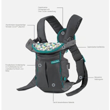 Babytrage mit Wonder Cover Lätzchen, 2 Tragepositionen, verstellbare Gurte, für Neugeborene bis Kleinkinder, 3–12 kg, Grau