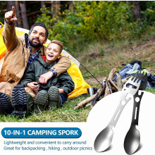 4-teiliges 10-in-1 Camping-Multitool-Set mit Klapplöffel, Gabel und Messer für Outdoor-Wanderungen und Trekkingtouren