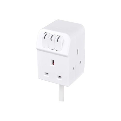 Masterplug 3 Socket Switched Extension Lead White 2 Metre