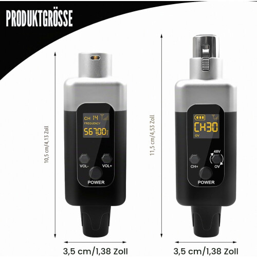 Wireless Microphone Transmitter Receiver, 2.4G 1 to 1 UHF Wireless Audio System, 48V Phantom Power, Compatible with Dyna 1