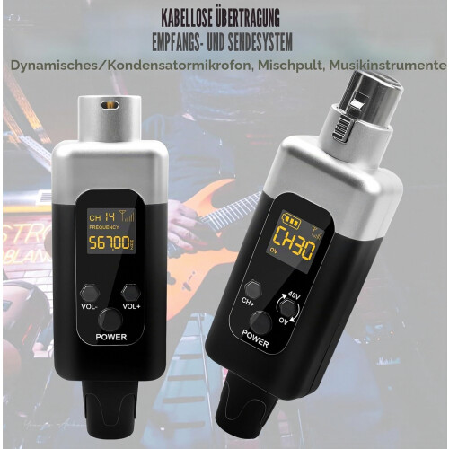 Wireless Microphone Transmitter Receiver, 2.4G 1 to 1 UHF Wireless Audio System, 48V Phantom Power, Compatible with Dyna 2