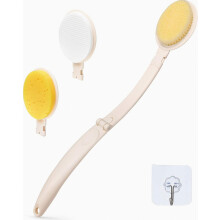Back Brush Shower Sponge with Long Handle, 3 in 1 Washing Aid for Seniors, Women and Men, Soft Back Scrubber for Bathing