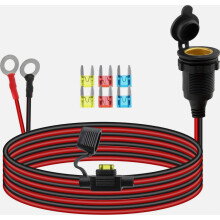 Waterproof 12V/24V Cigarette Lighter Socket with 3m Cable, 20A Load Capacity, 2.5 mm2 Connection Cable, 8 mm Ring Eyelet