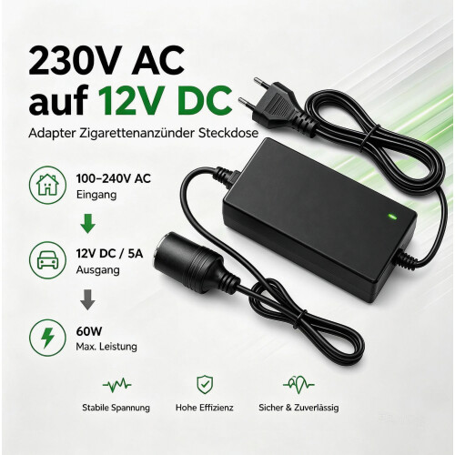 Cigarette Lighter Socket Adapter Voltage Converter 230V to 12V for Cool Box and Car Power Adapter 1