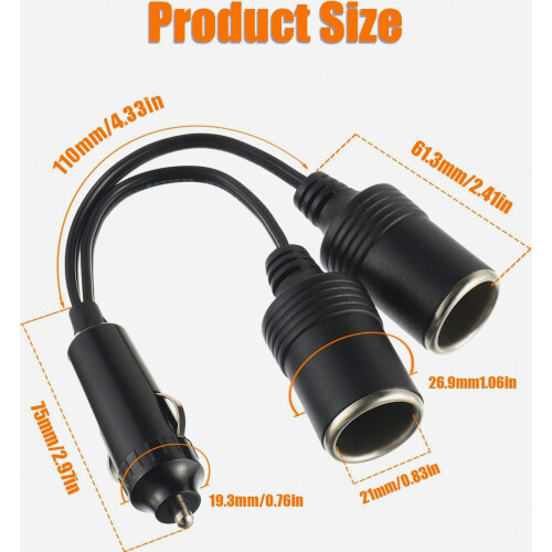 Car and Motorcycle Cigarette Lighter Plug Adapter, 2 Way Car Cigarette Lighter Distributor, Cigarette Lighter Coupler, E 1