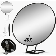 40x Magnifying Cosmetic Mirror with Stand, Tweezers and Scissors for Plucking, Waxing and Epilating, Travel Makeup Mirro
