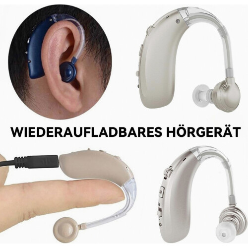Wireless Ear Hook Hearing Amplifier, USB Rechargeable, Behind-The-Ear Hearing Aid, High Volume, Silver 2