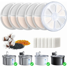 Replacement Filters and Water Pump Sponges for Cat Fountain, 6 Pack Each, Activated Carbon, Healthy Hygienic Water Dispe
