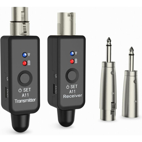2.4GHz Wireless Microphone System, Transmitter and Receiver with 4 Channels, Plug-On XLR Adapter for Dynamic and Condens