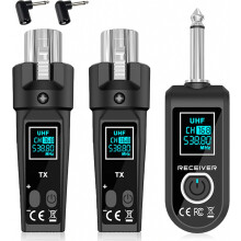 Wireless XLR Microphone Transmitter Receiver, 2.4GHz 1 to 2 Wireless Adapter for Dynamic and Condenser Microphones, Audi
