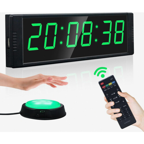 Countdown Timer with Start Stop Button, Digital Stopwatch with Remote Control, 12 24H LED Wall Clock, Interval Timer for