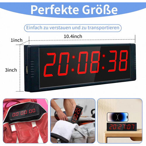 Gym Timer with Start Stop Button, 12 or 24 Hour Digital Stopwatch Countdown Clock, Portable Interval Timer with Remote f 1
