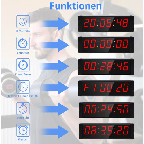 Gym Timer with Start Stop Button, 12 or 24 Hour Digital Stopwatch Countdown Clock, Portable Interval Timer with Remote f 2