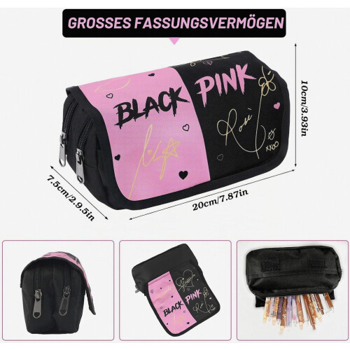 Double Layer Pencil Case with Hinged Lid, Large Capacity, Closure, Suitable for Students, Office and Makeup Use 1