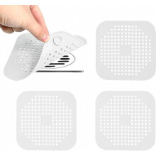 3 Pack Silicone Drain Hair Catcher for Kitchen, Bathroom and Shower, Reusable Strainer Mat, White