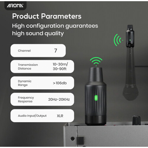 Trasmettitore e ricevitore XLR wireless, sistema audio UHF per microfoni dinamici e mixer PA 1