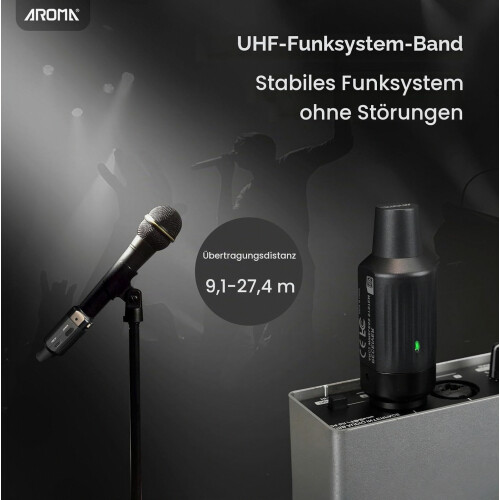 Trasmettitore e ricevitore XLR wireless, sistema audio UHF per microfoni dinamici e mixer PA 2