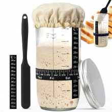 Kit para Fermento Natural em Pote de Vidro de 730ml com Faixa de Alimentação Datada e Suporte de Silicone para Pão
