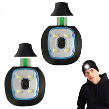 Kit com 2 luzes LED recarregáveis via USB à prova d'água para chapéu e faixa de cabeça, luz branca.