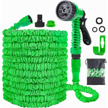 Mangueira de jardim flexível de 15 m com 7 funções de pulverização, mangueira de água elástica para irrigação do jardim, banho de animais de