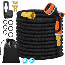 Mangueira de jardim flexível de 15 m com bico de 10 funções, mangueira expansível, adaptador totalmente em latão de 1/2 polegada e 3/4 de po