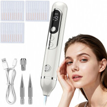 Caneta removedora de verrugas e pintas com tela LCD, 19 níveis de potência, agulhas intercambiáveis, recarregável via USB, produto de beleza