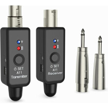 Sistema de microfone sem fio de 2,4 GHz, transmissor e receptor com 4 canais, adaptador XLR plug-on para microfones dinâmicos e condensadore