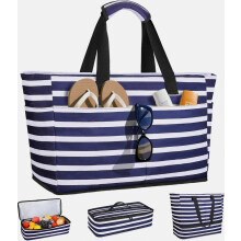 Bolsa de praia tamanho XXL para família com bolsa térmica, bolsa grande impermeável e resistente à areia com zíper, bolsa dobrável para nata