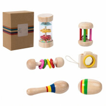 Conjunto de Brinquedos Educativos de Madeira para Bebês e Crianças Pequenas, com 6 Peças: Chocalho e Som, Brinquedo de Pegar e Educativo.
