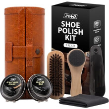 SHOE CLEANING CARE KIT SET FOR BROWN BLACK LEATHER WITH POLISH BRUSH TRAVEL CASE