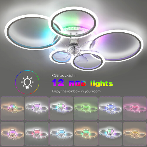 LED Ceiling Fans With Lights Dimmable Remote Control App Control for Bedroom 1
