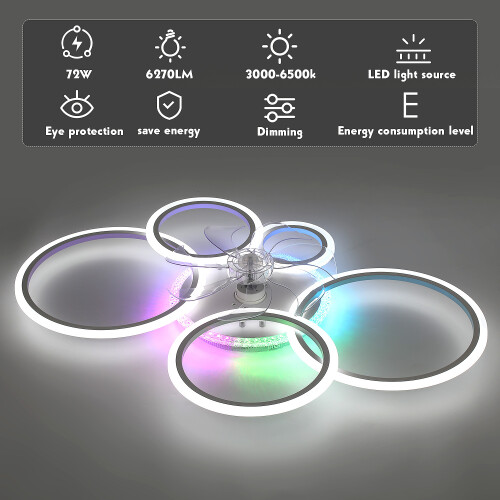 LED Ceiling Fans With Lights Dimmable Remote Control App Control for Bedroom 2