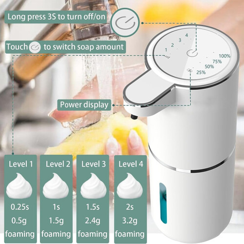Automatic Soap Dispenser - Touchless Foaming Soap Dispenser 400Ml USB Rechargeable Dispenser for Bathroom