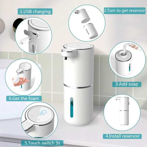 Automatic Soap Dispenser - Touchless Foaming Soap Dispenser 400Ml USB Rechargeable Dispenser for Bathroom 2