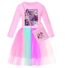 (Lace Pink, 150cm) Hunters Kpop Demon Girl Princess Dress Cotton Fabric Pleated Summer Spring Skirt