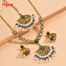 (Green)Collection de bijoux boho féminins avec perle artificielle et strass pour femme