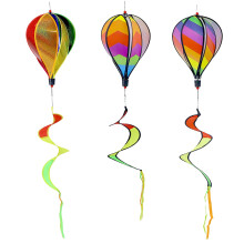 QWORK 3-Pack Hot Air Balloon Wind Spinner 110 cm (3.6ft) - Rainbow Garden Pinwheels Striped Windsock for Indoor & Outdoor Decoration