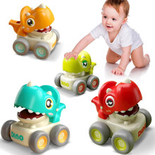 Dinosaur Racing Cars for Toddlers 1-3, Baby Press and Go Car Toys, Infant Play Vehicle Set with Whistle, Baby Push Go Friction Car Toys for 18M+