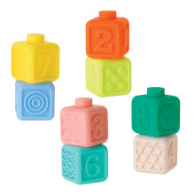 INFANTINO Squeeze & Stack Soft Baby Block Set, 8 Colourful Textured Soft Blocks with Numbers, Shapes and Textures, BPA-free, Ages 6+ Months