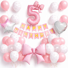 Pink Bow 5th Birthday Decorations for Girls, Giant Bows Balloon Number 5