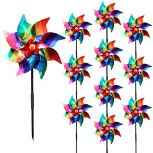 10 Pieces 9.5 Inches Rainbow Pinwheels Windmill Wind Spinners Outdoor for Yard Garden Lawn Bird Repellent