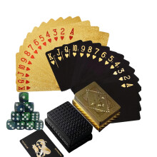 Professional Playing Cards 2 pack Poker Cards Plastic UK Set with 6 Coloured Dice |Fade-Resistant Poker Cards in Gold & Black