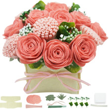 BAZIMA DIY Felt Flower Art Craft Kit, DIY Felt Pink Rose and Carnation Pot Bonsai Kit