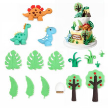 16Pcs Dinosaurs Cake Decoration, 3D Jungle Dino Egg Leaf Tree Decor