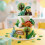 16Pcs Dinosaurs Cake Decoration, 3D Jungle Dino Egg Leaf Tree Decor 5