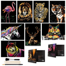8 Sheet Animal Scratch Art Set for Teens & Adults, A4 Rainbow Designs